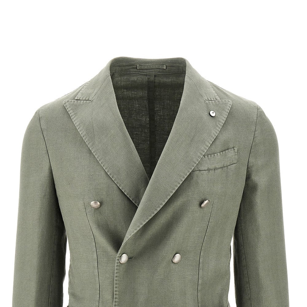 Linen-blend double-breasted jacket