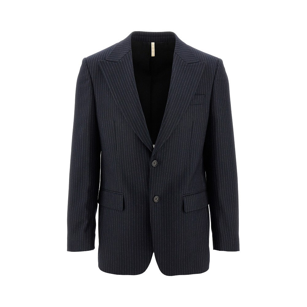 Pinstriped wool-blend single-breasted jacket