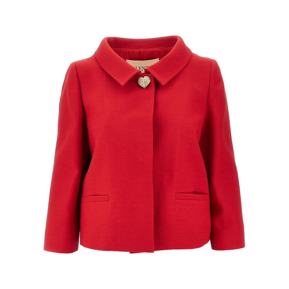 Giacca in Crepe Couture con bottone gioiello