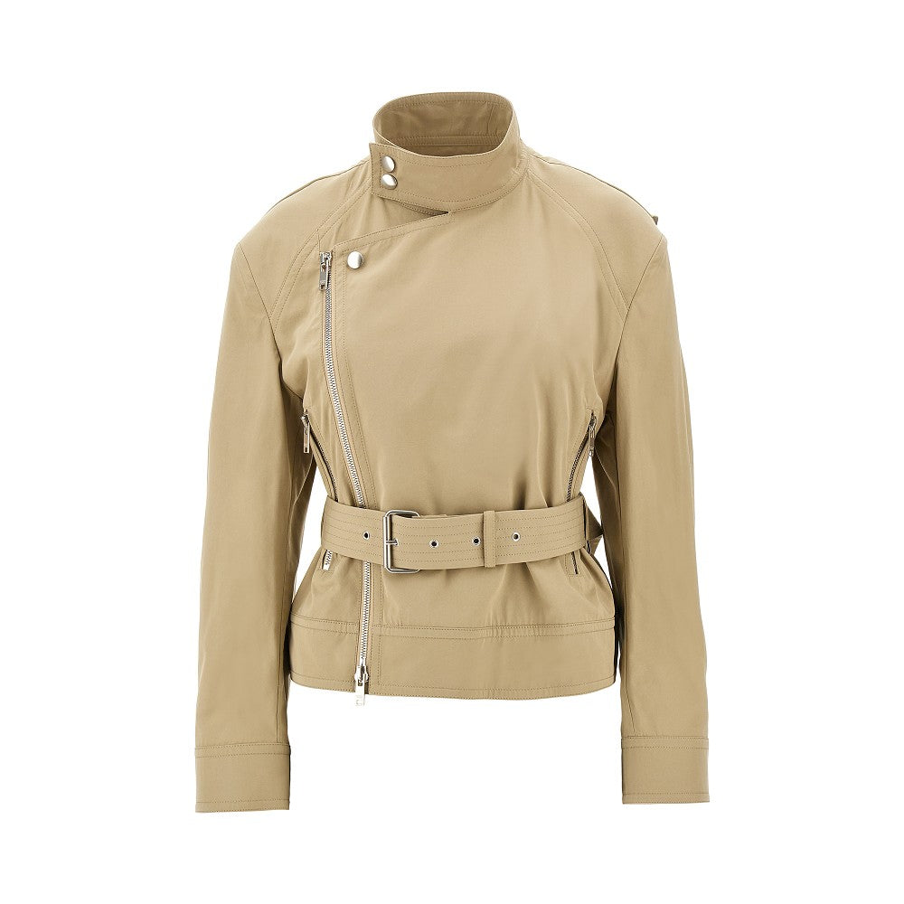 Cotton-blend biker jacket with belt