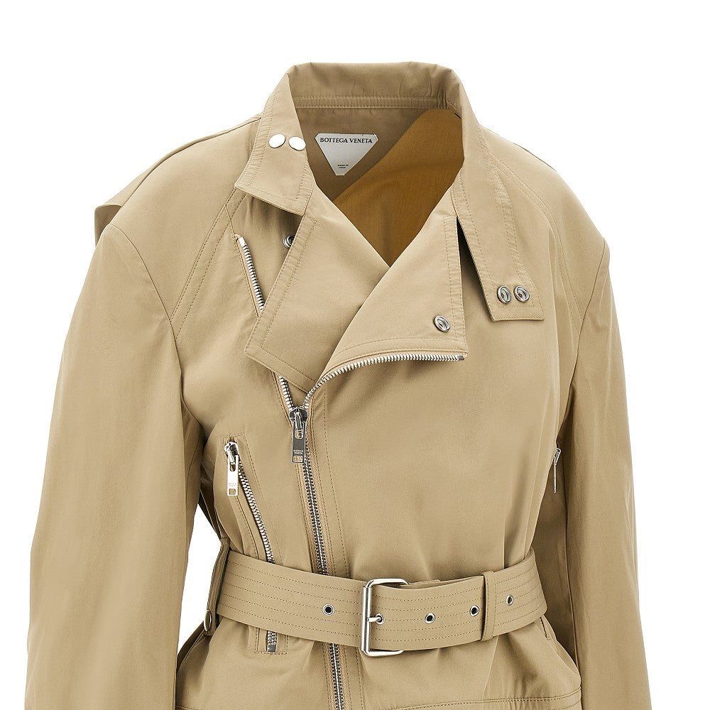 Cotton-blend biker jacket with belt