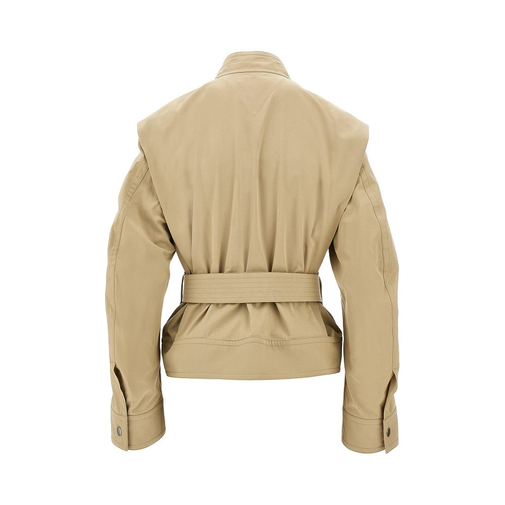 Cotton-blend biker jacket with belt