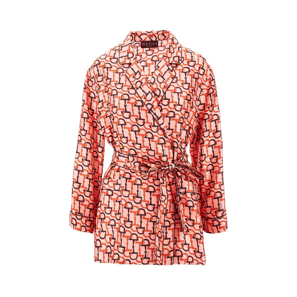 Printed silk pyjama shirt with belt