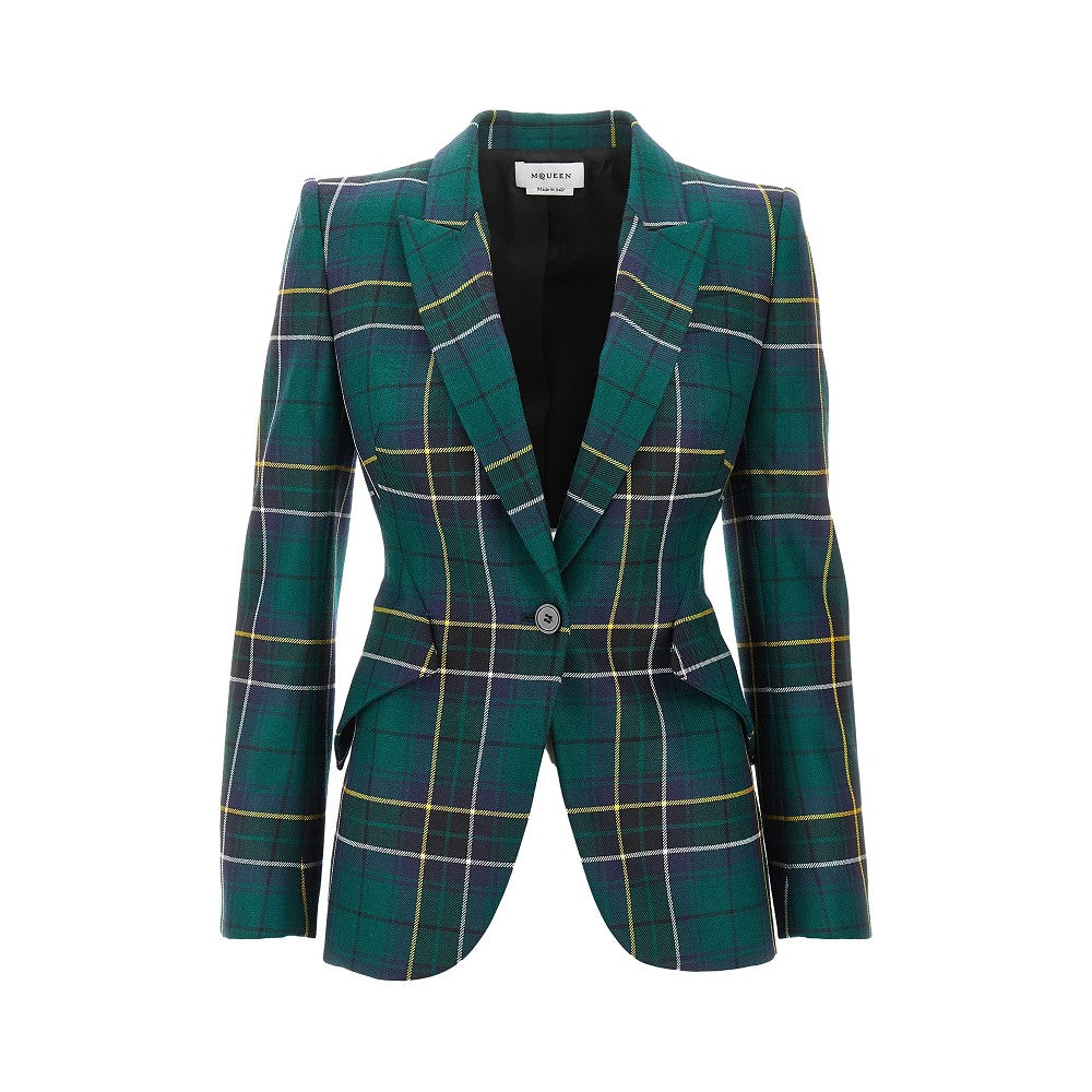 Giacca monopetto in tartan di lana