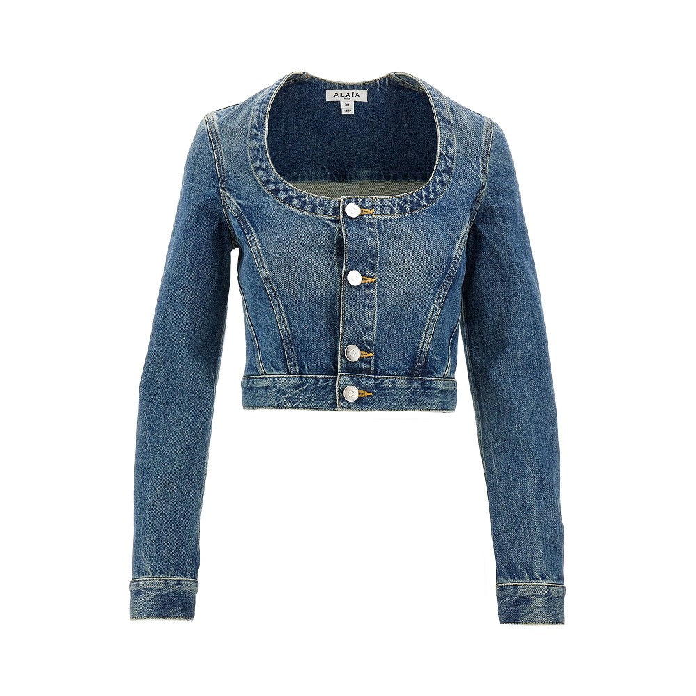 Giacca cropped in denim