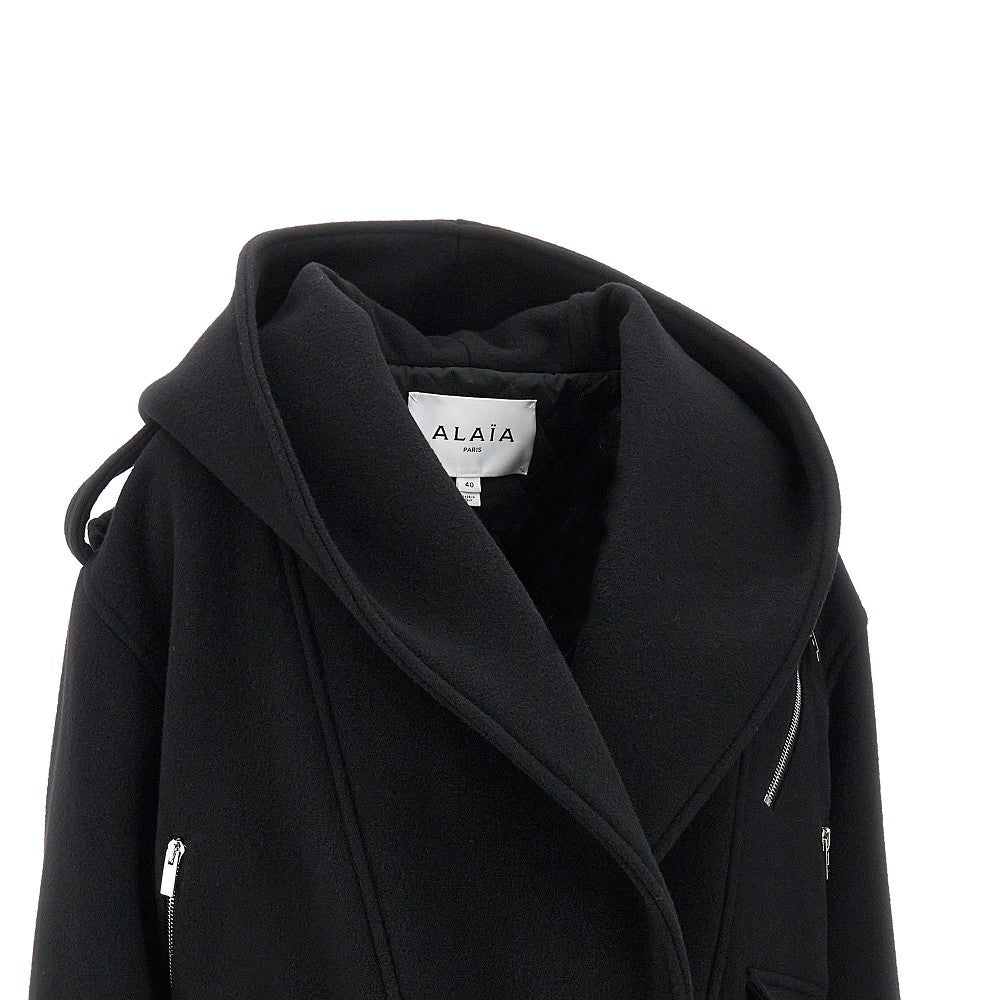 Giacca biker in lana con cappuccio