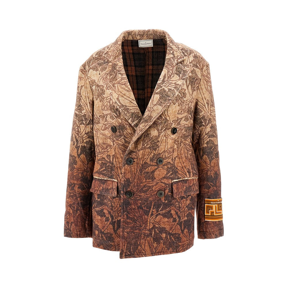 Printed wool double-breasted jacket