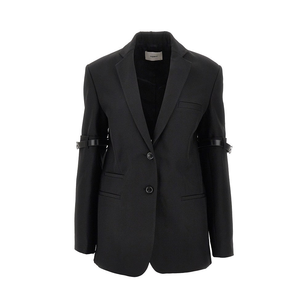 Gabardine blazer with belts