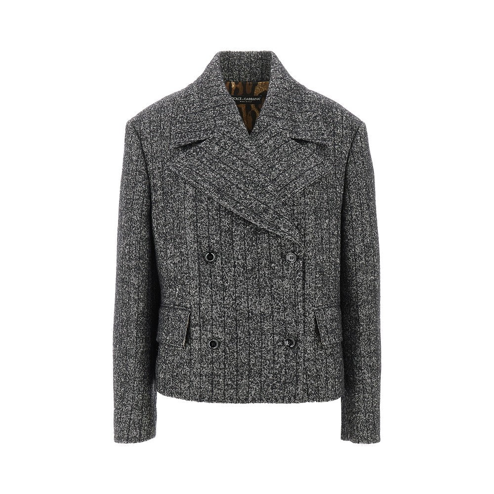 Pinstriped wool-blend double-breasted jacket