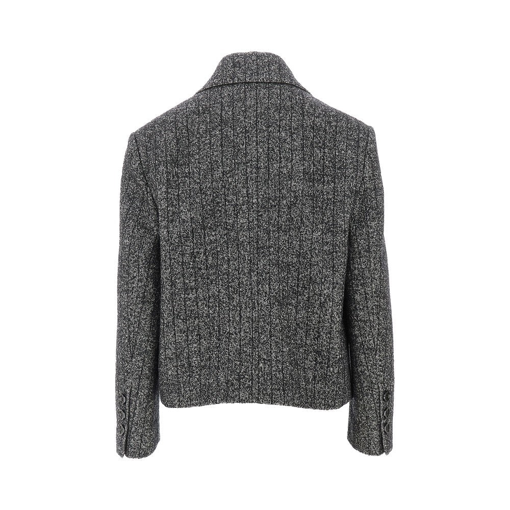 Pinstriped wool-blend double-breasted jacket