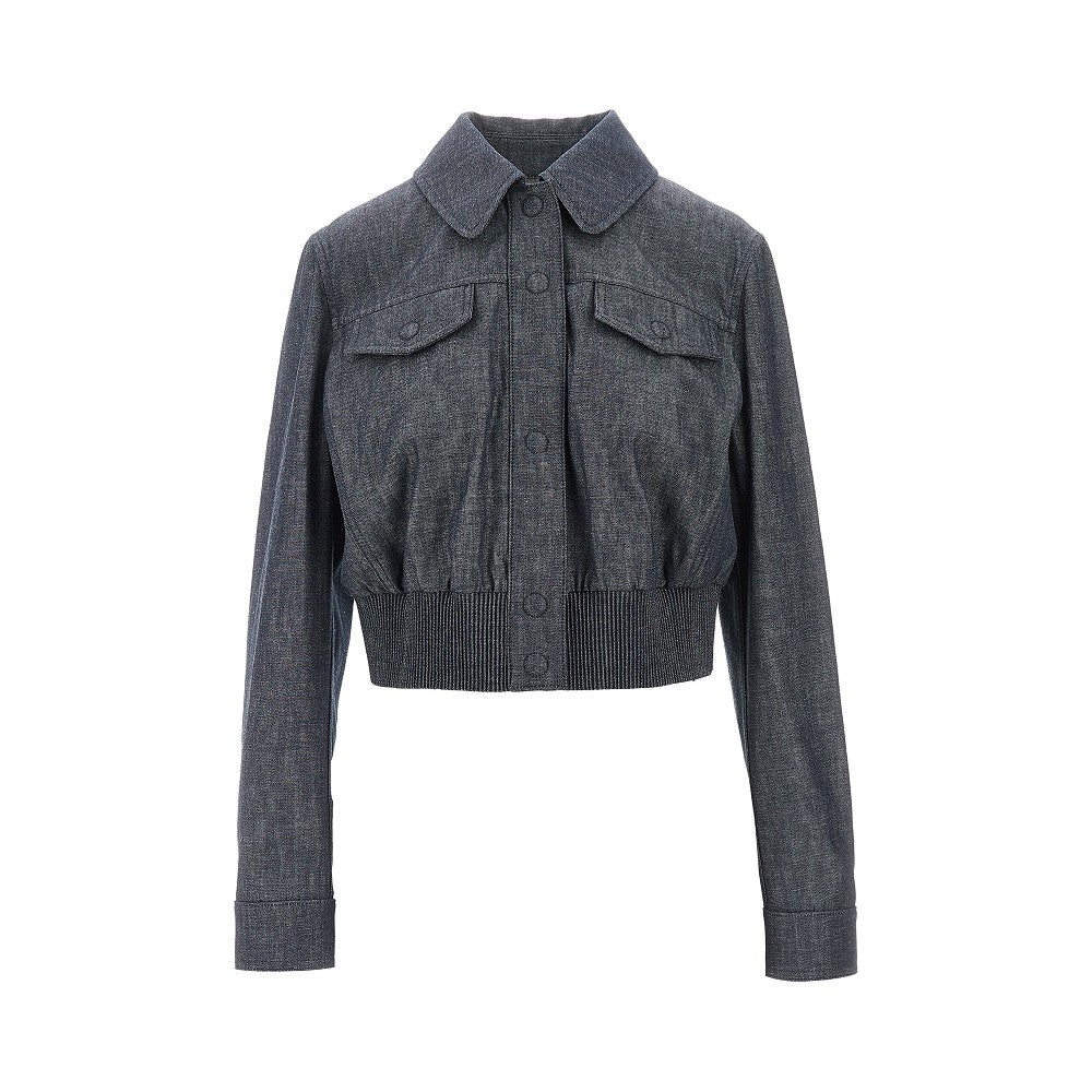 Chambray denim short blouson jacket