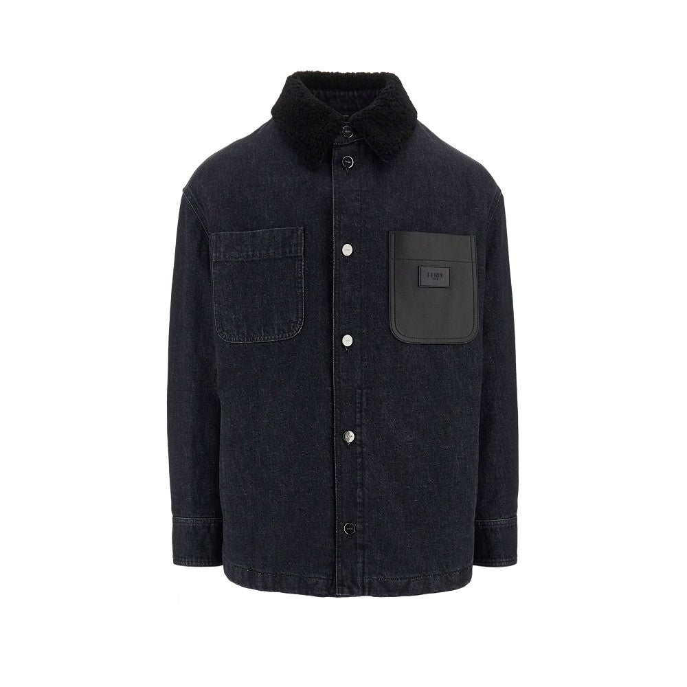 Denim overshirt with shearling collar
