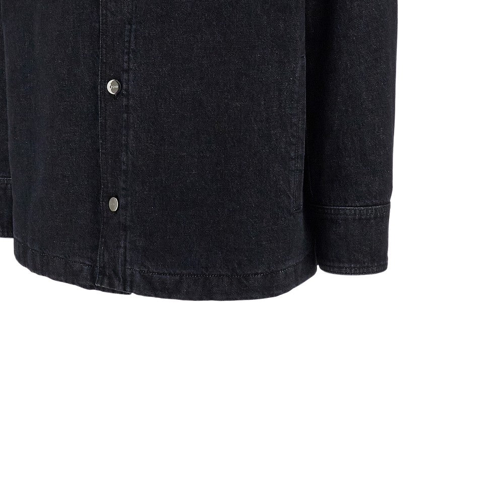 Denim overshirt with shearling collar