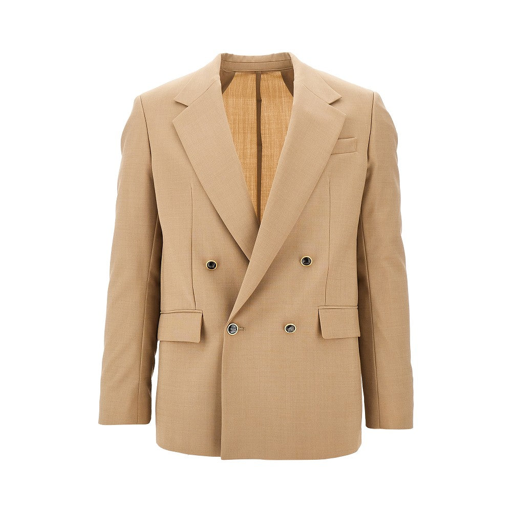 Stretch wool-blend double-breasted jacket