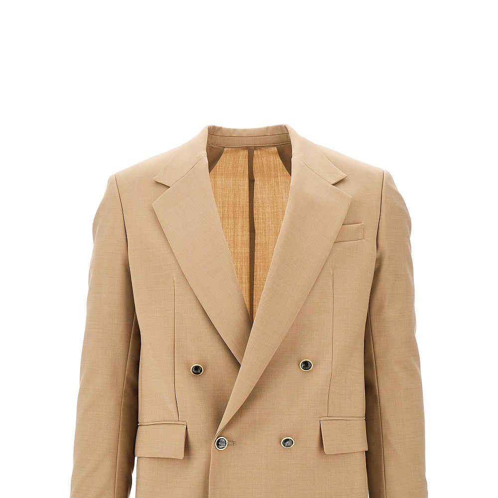 Stretch wool-blend double-breasted jacket