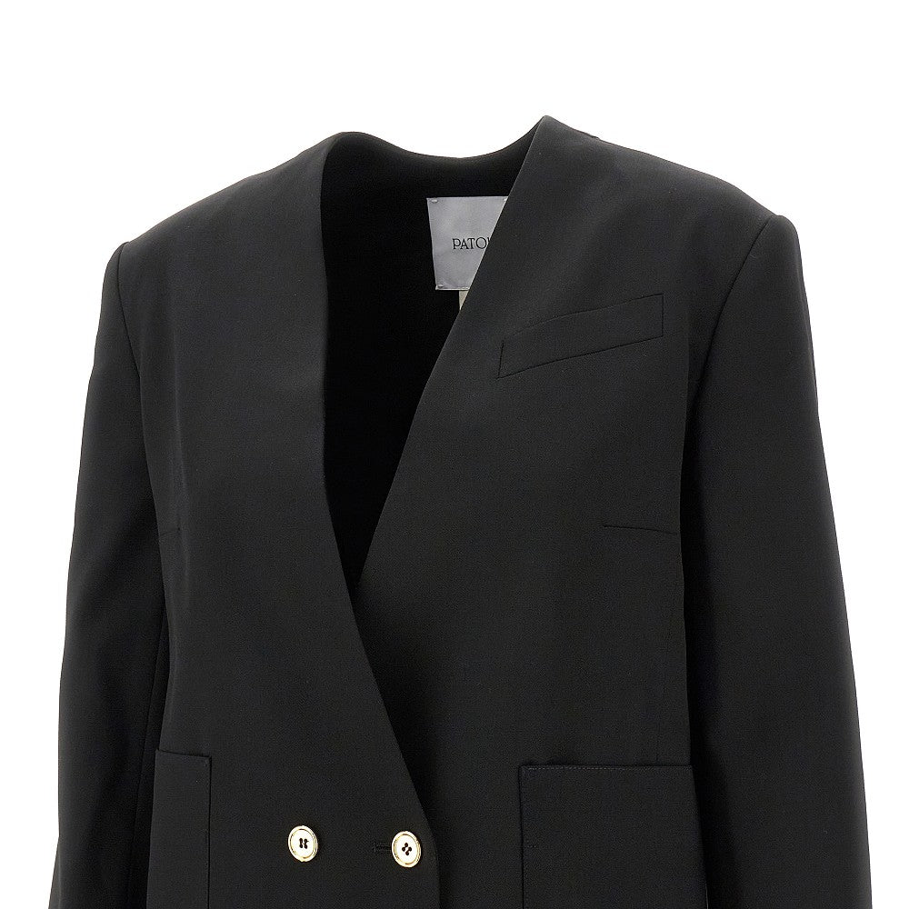 Collarless double-breasted jacket