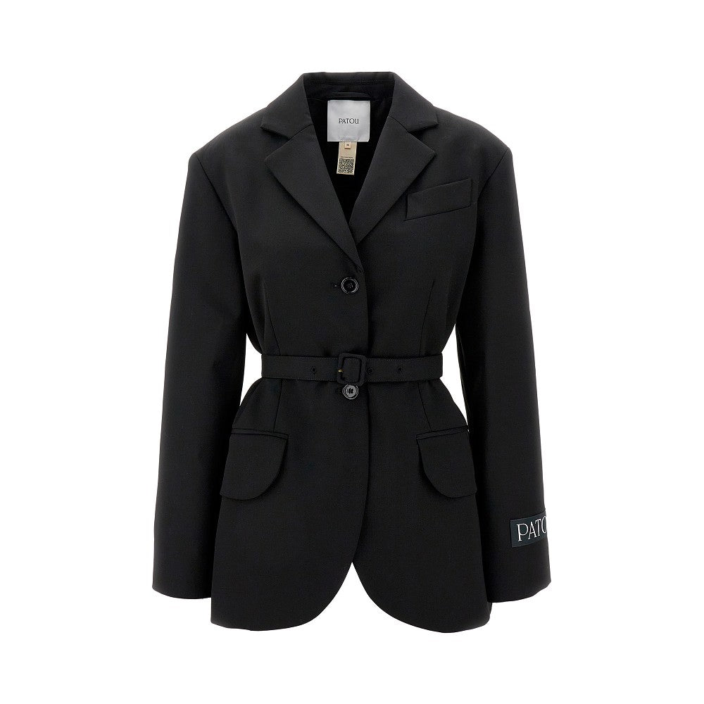 Single-breasted wool jacket with belt