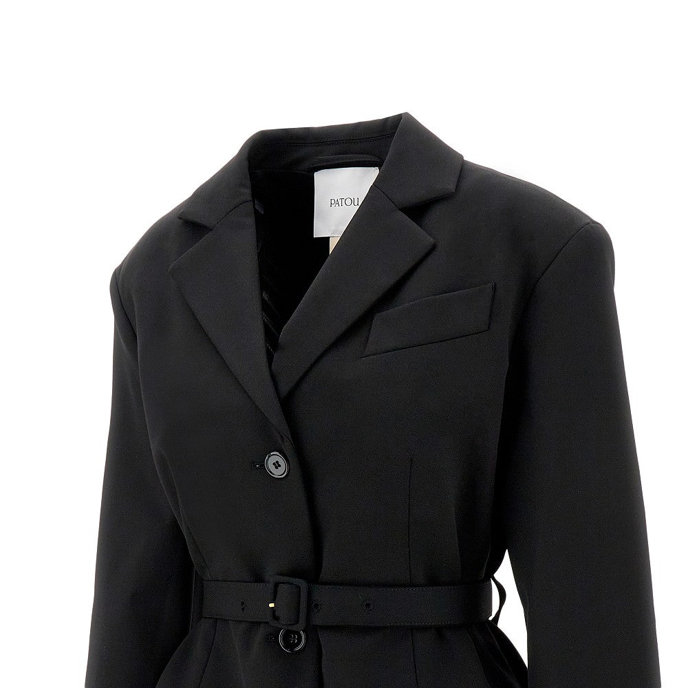 Single-breasted wool jacket with belt