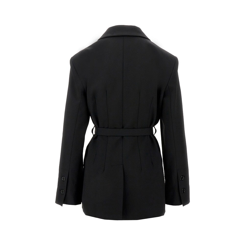 Single-breasted wool jacket with belt