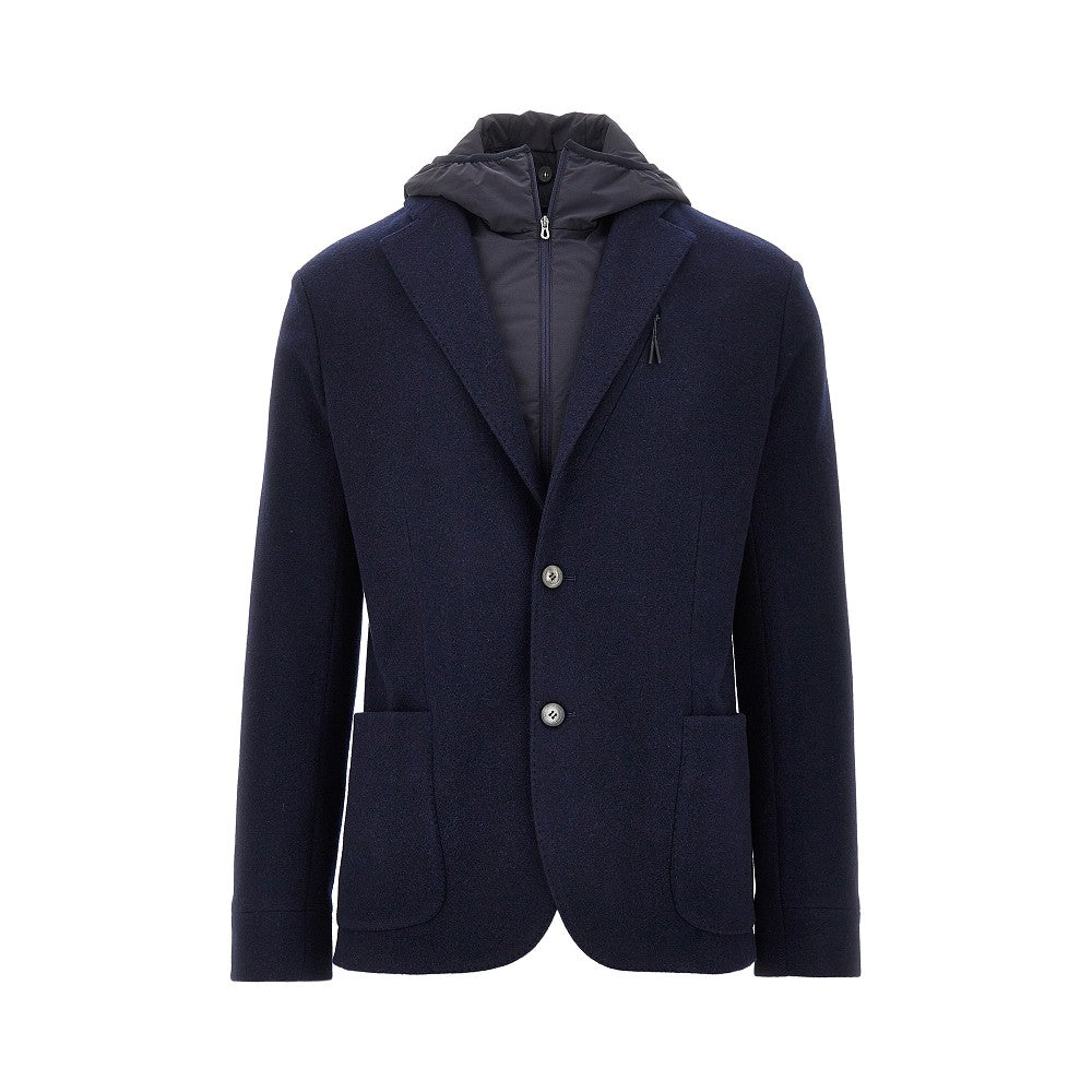 Wool blazer jacket with detachable hood
