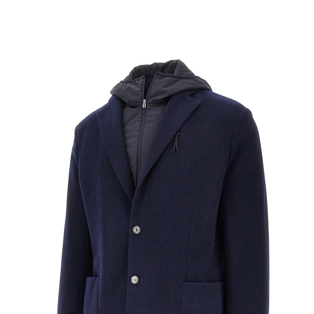 Wool blazer jacket with detachable hood