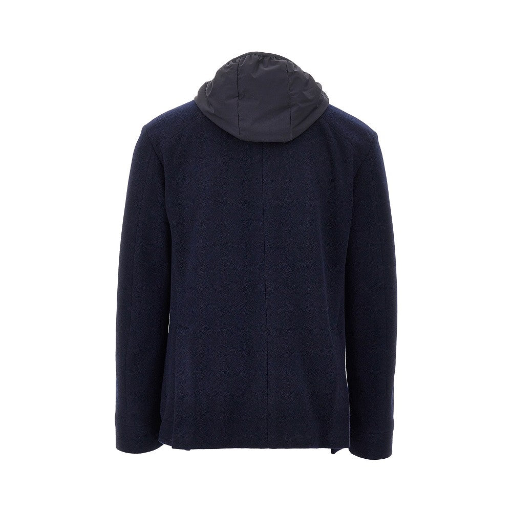 Wool blazer jacket with detachable hood