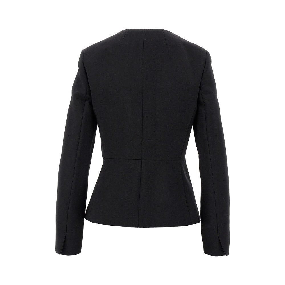 Stretch wool collarless jacket