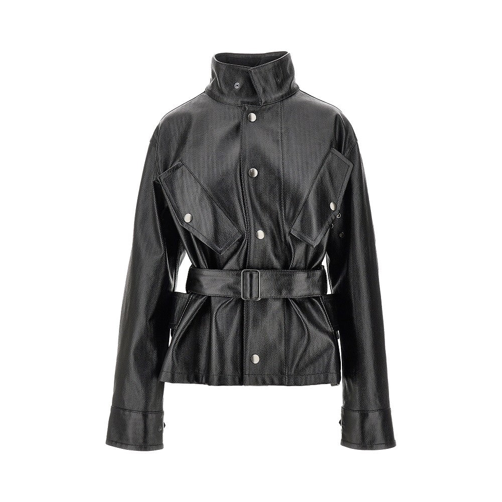 Coated cotton jacket with belt