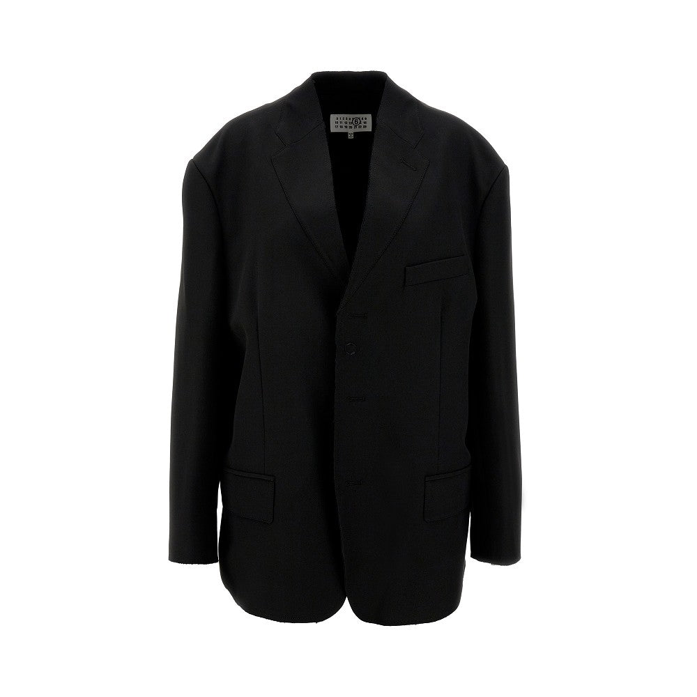 Single-breasted jacket with raw-cut edges