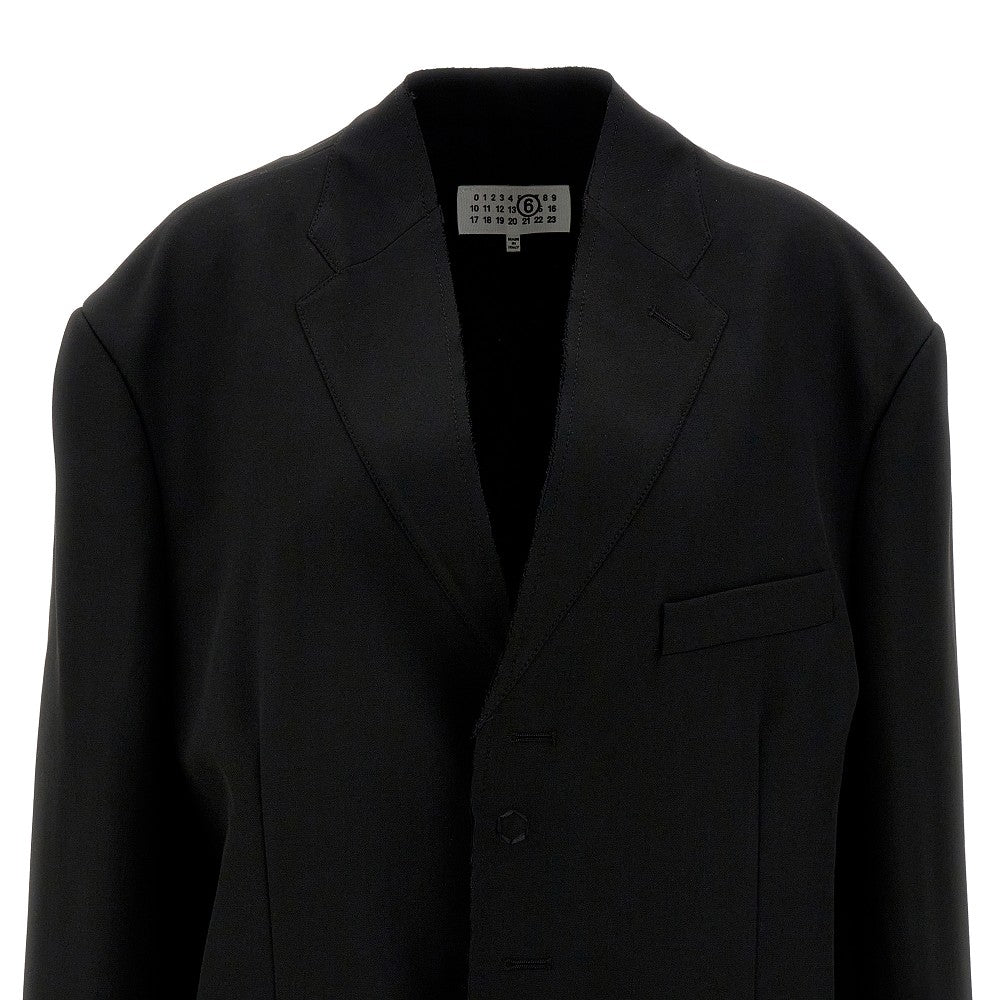 Single-breasted jacket with raw-cut edges