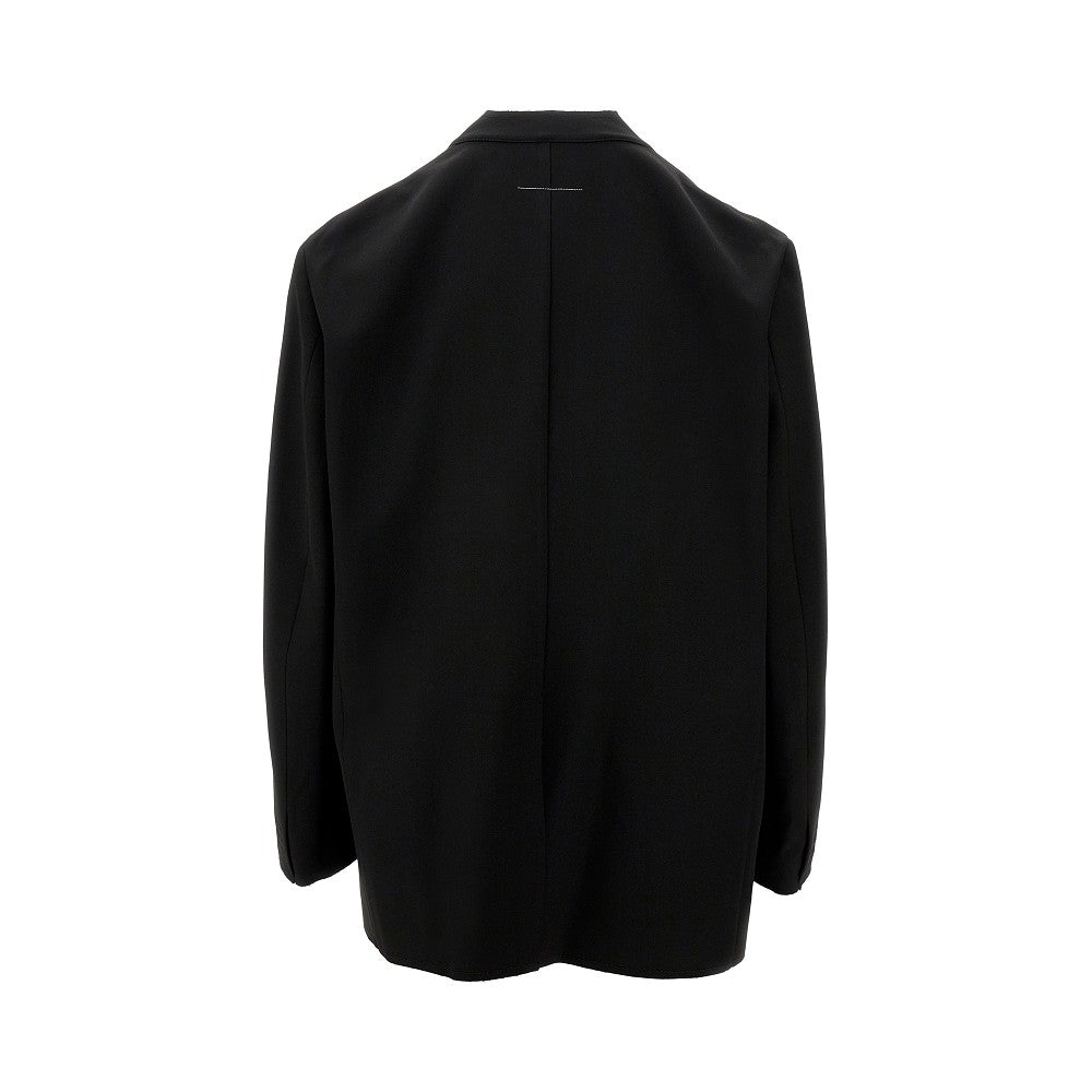 Single-breasted jacket with raw-cut edges