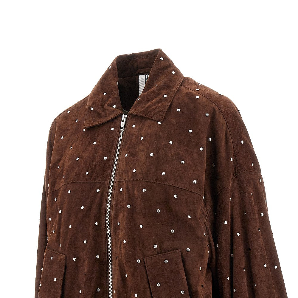 Bomber in pelle scamosciata con borchie