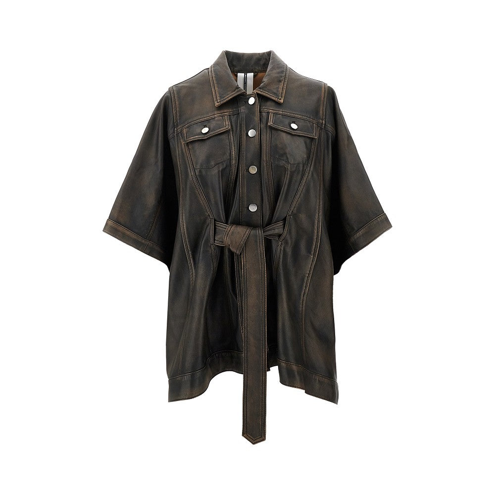 Leather cape jacket with belt