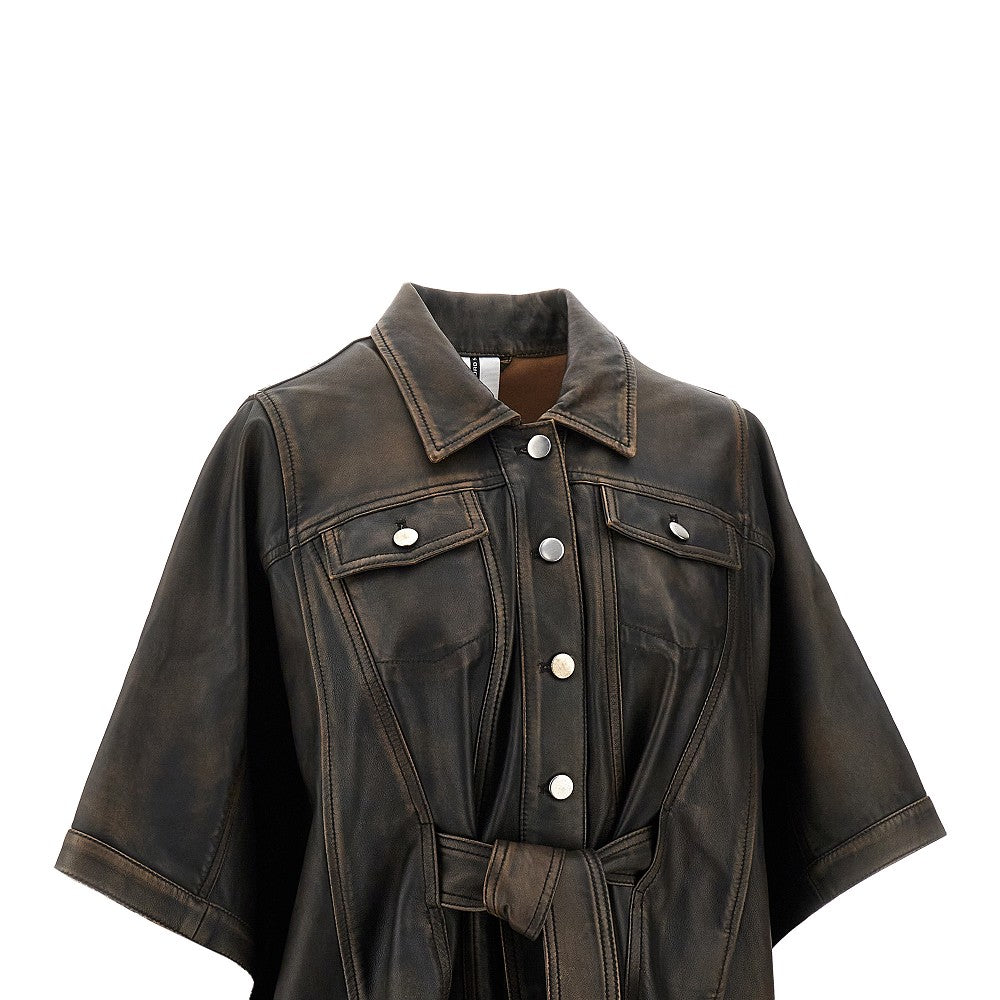 Leather cape jacket with belt