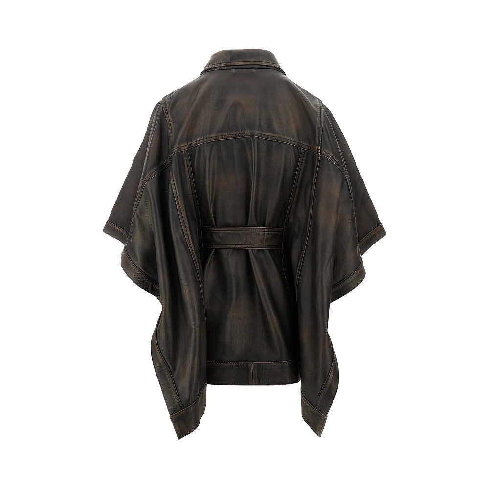 Leather cape jacket with belt