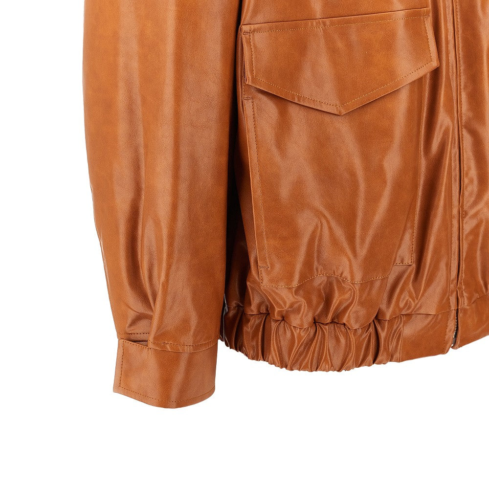 Faux leather bomber jacket