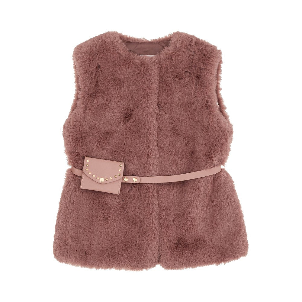 Faux fur vest with belt