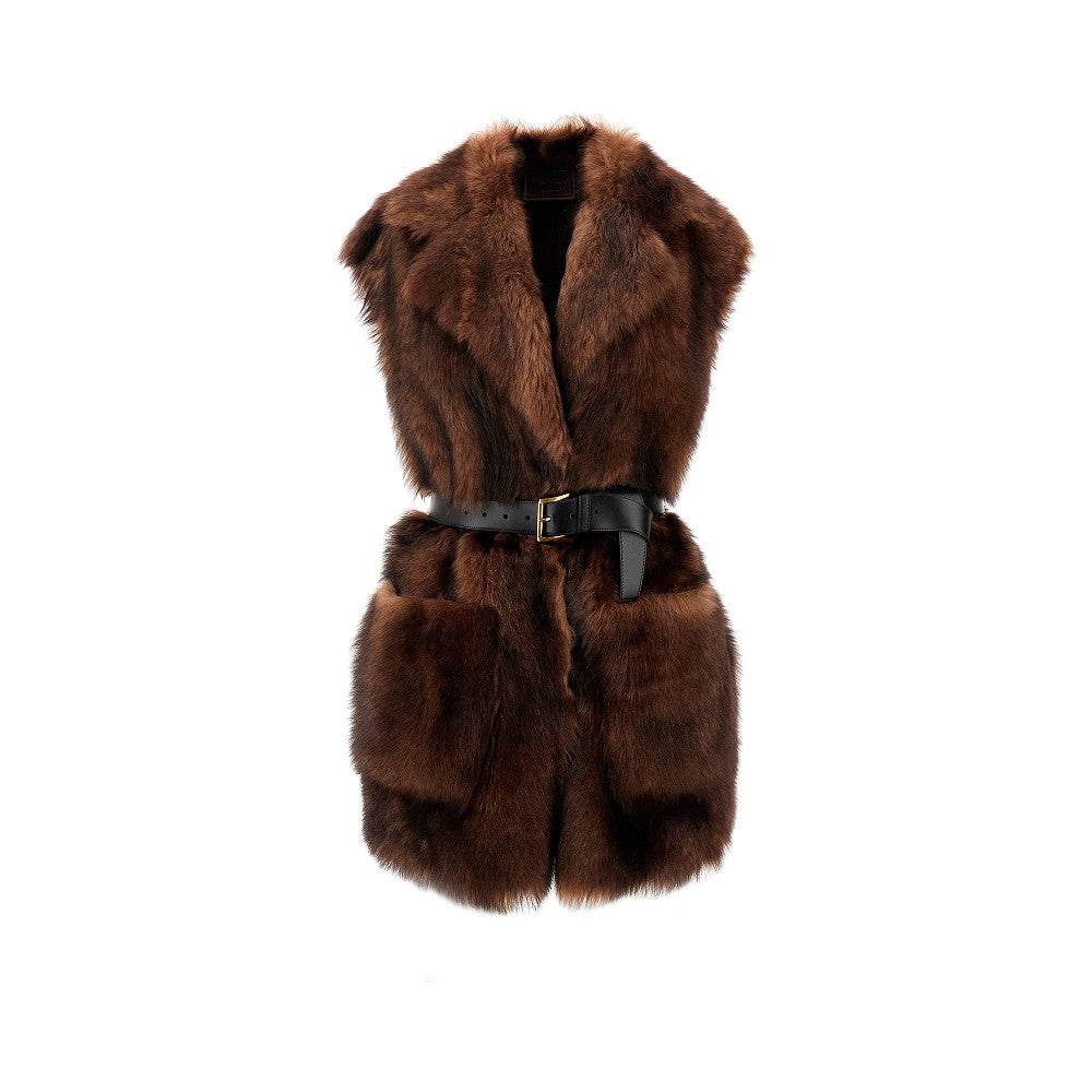 Gilet in pelliccia con cintura