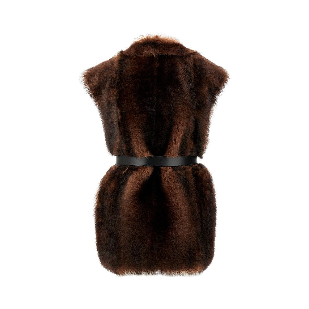 Gilet in pelliccia con cintura