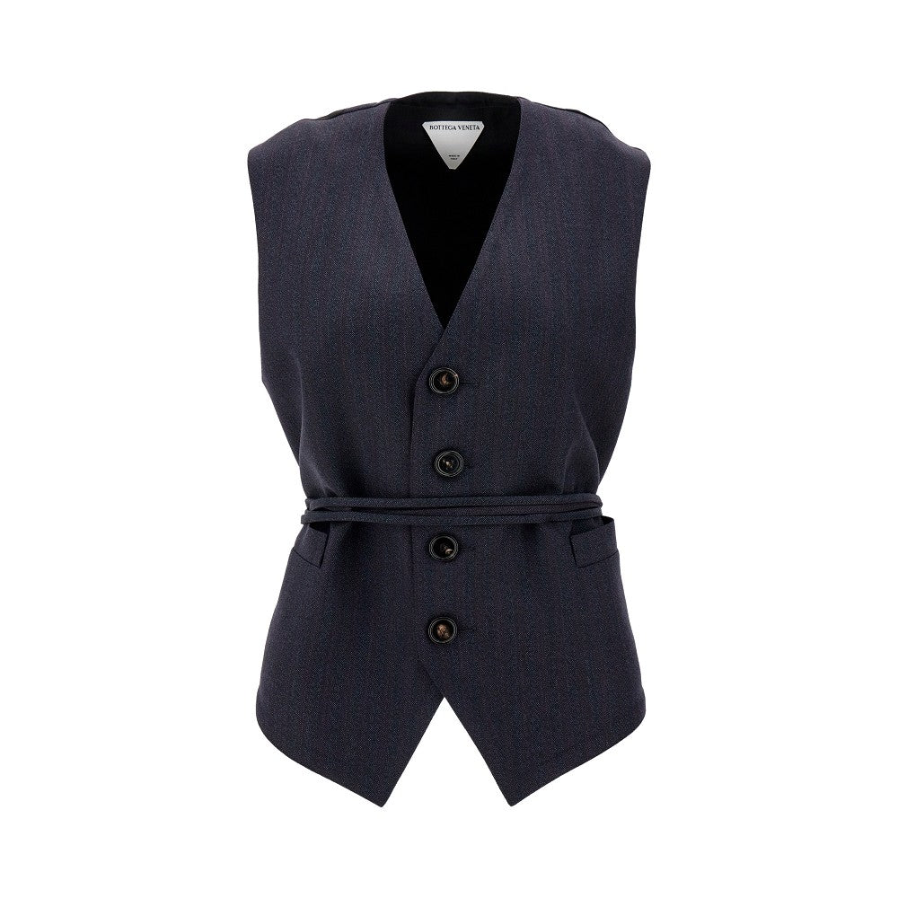 Single-breasted vest with stripes belt