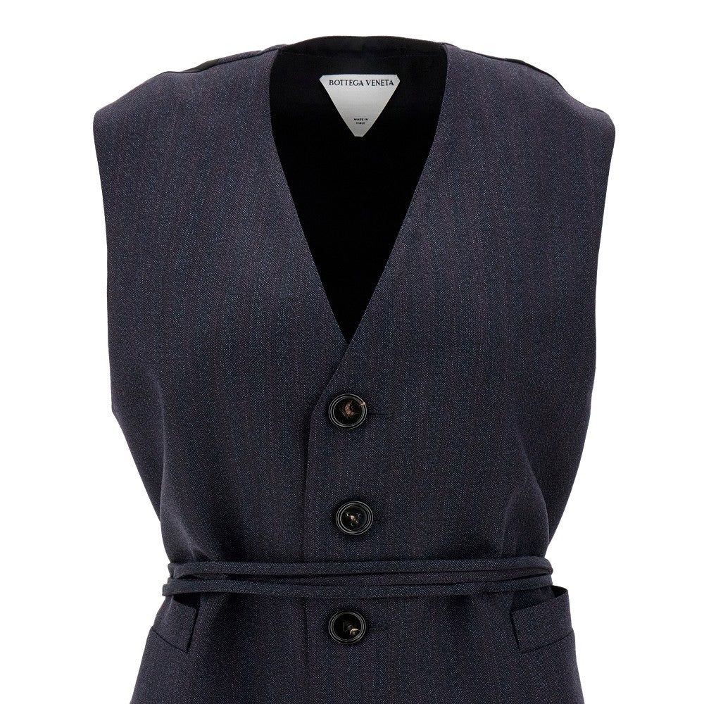 Single-breasted vest with stripes belt