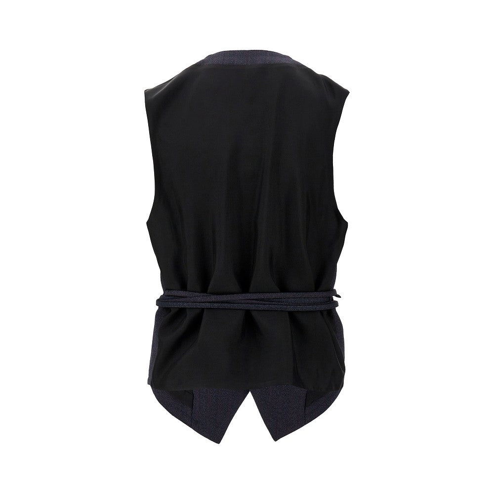 Single-breasted vest with stripes belt