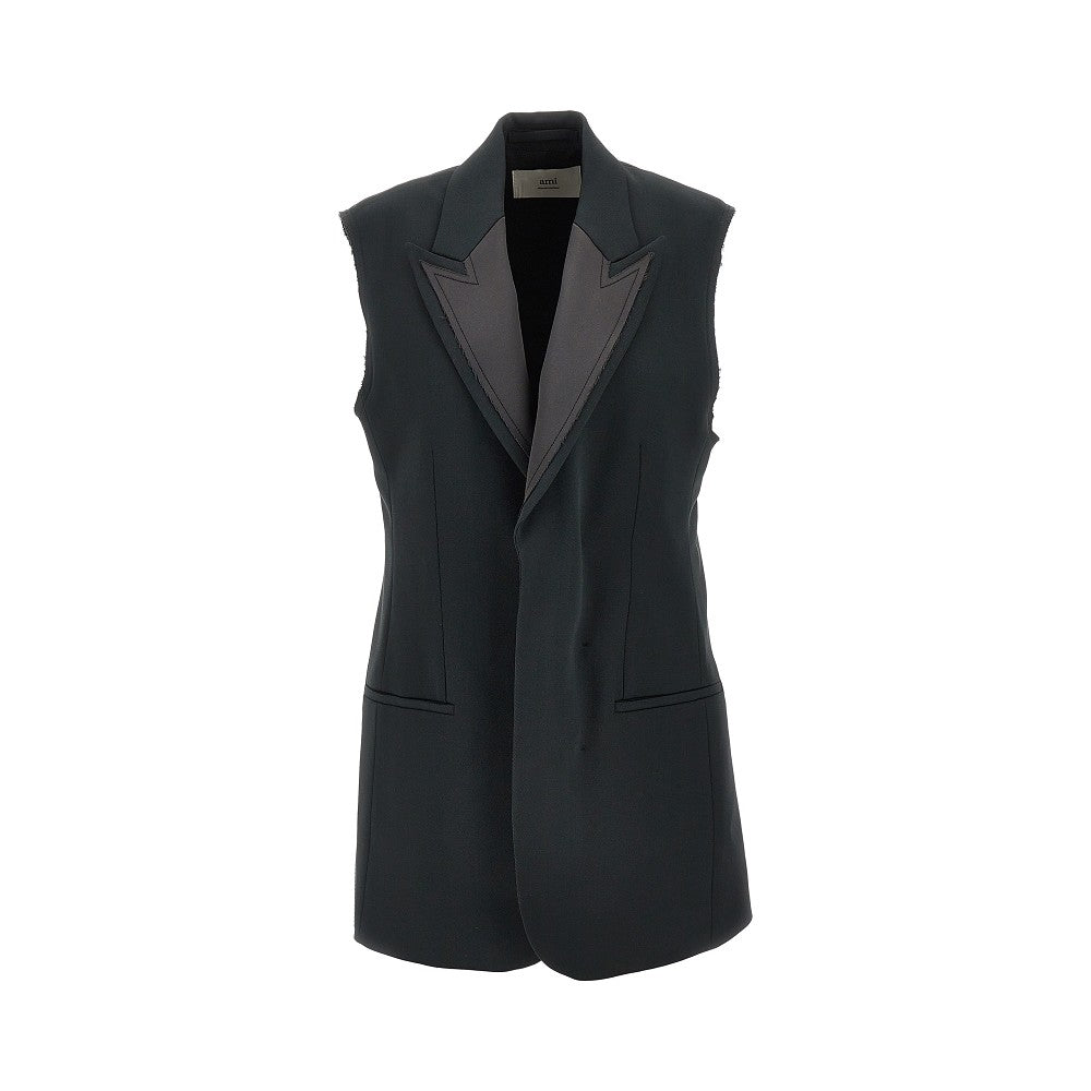 Wool sleeveless tuxedo jacket