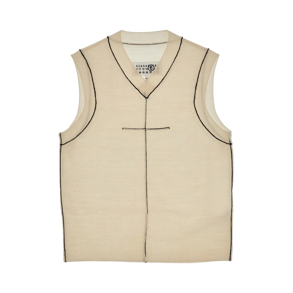 Knitted vest with inside-out stitchings
