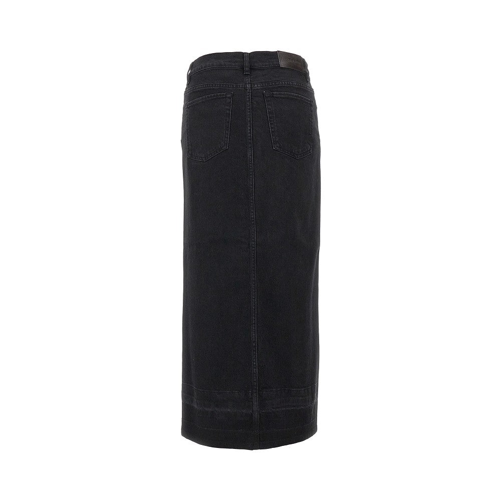 Long denim skirt with split