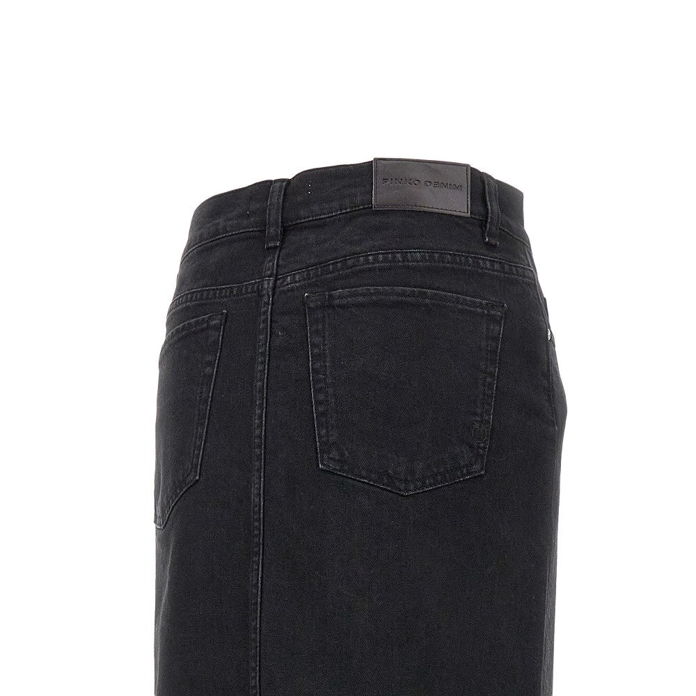 Long denim skirt with split