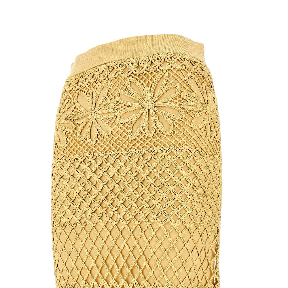 Crochet knitted ankle-length skirt