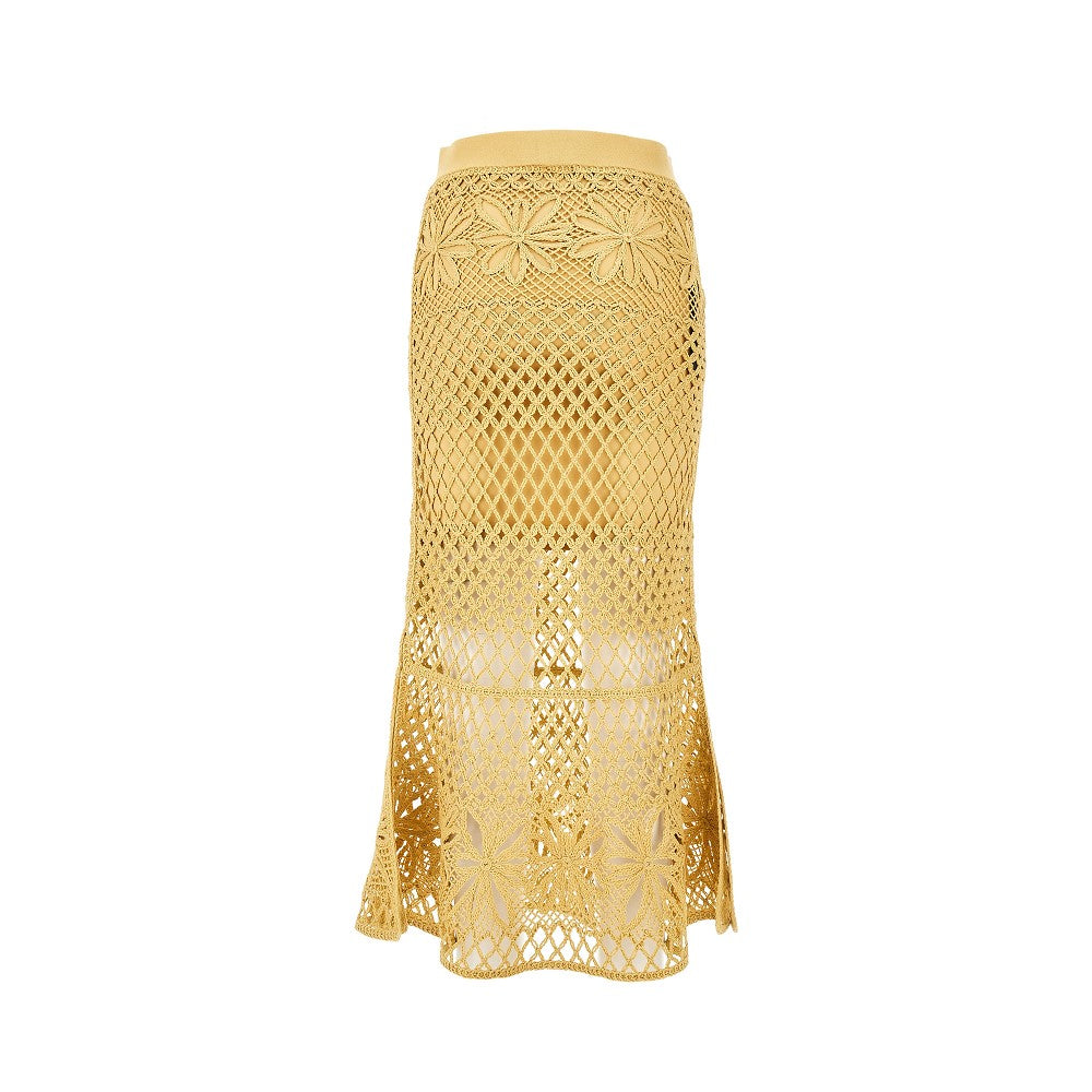 Crochet knitted ankle-length skirt