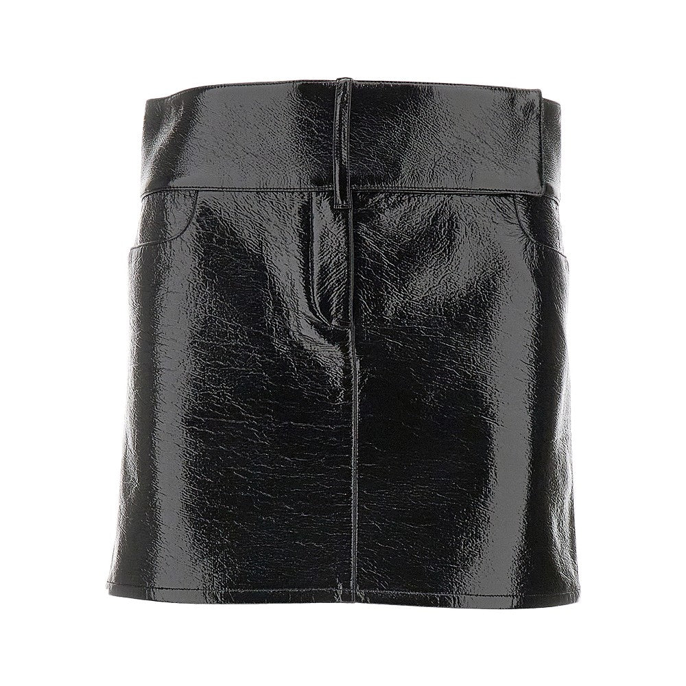 Belted vinyl mini skirt