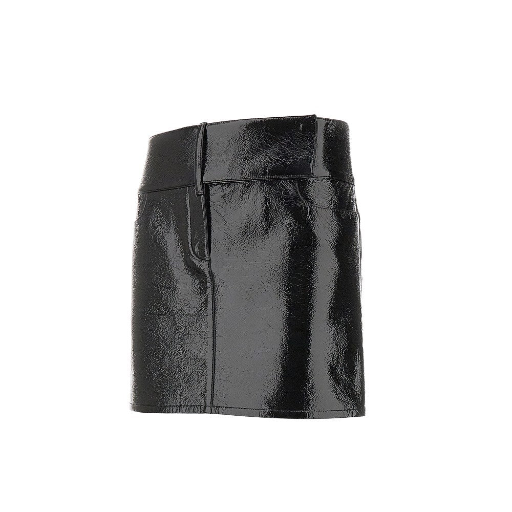 Belted vinyl mini skirt